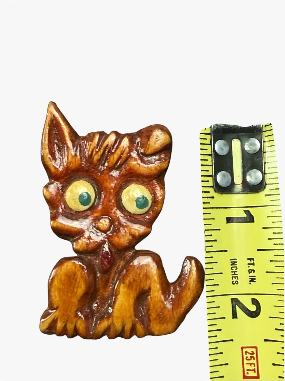 Wooden Cat Figurine Decorative Pin - Brown